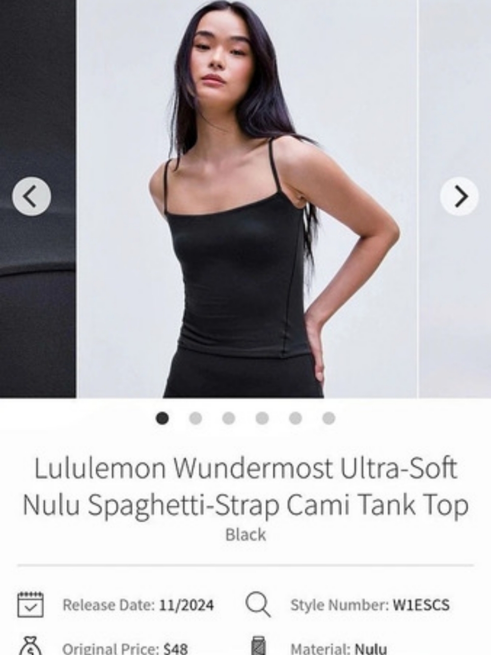 lululemon Nulu Spaghetti-Strap Cami Tank Top Cami Tank in Black Size L